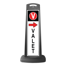 Black Vertical Sign w/Valet & Red Arrow Message