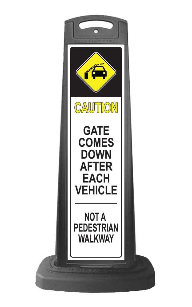 Caution Black Vertical Sign - Gate Arm Warning Message