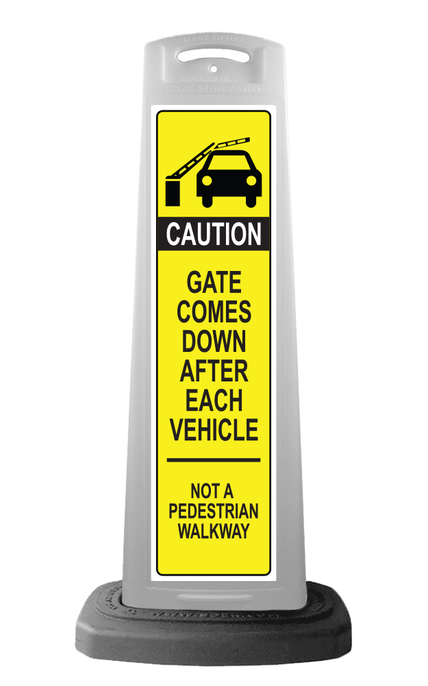 Caution White Vertical Sign - Yellow Gate Arm Warning Message