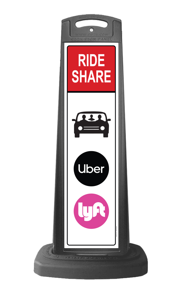 Black Vertical Sign - Red Ride Share & Logo Message