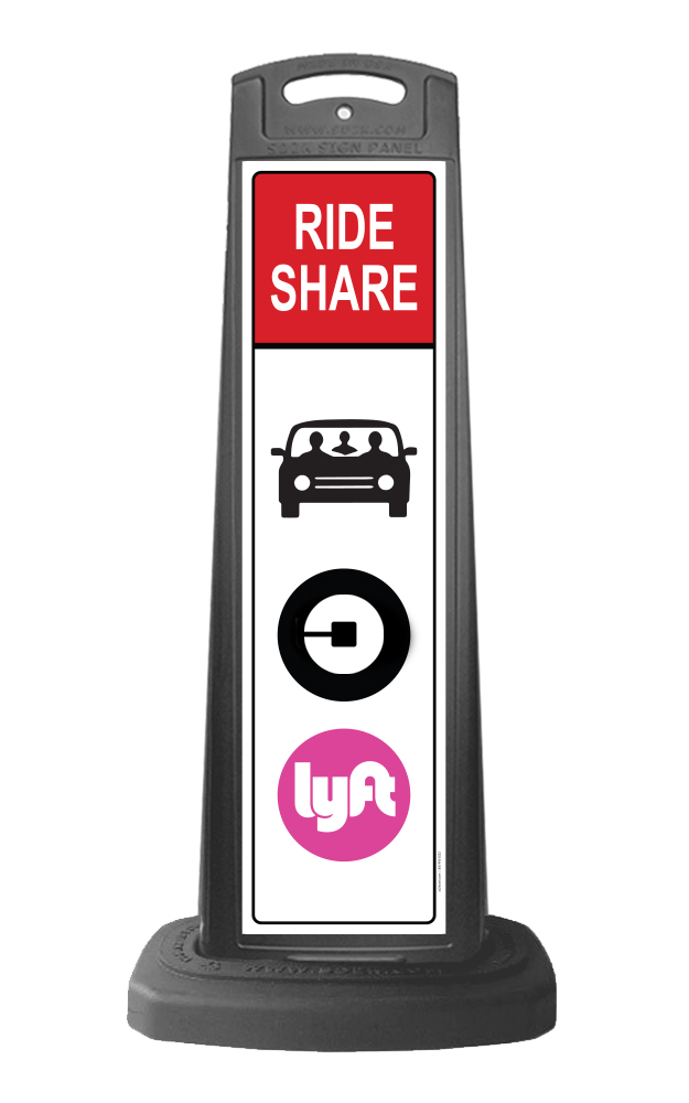 Black Vertical Sign - Red Ride Share & Logo Message