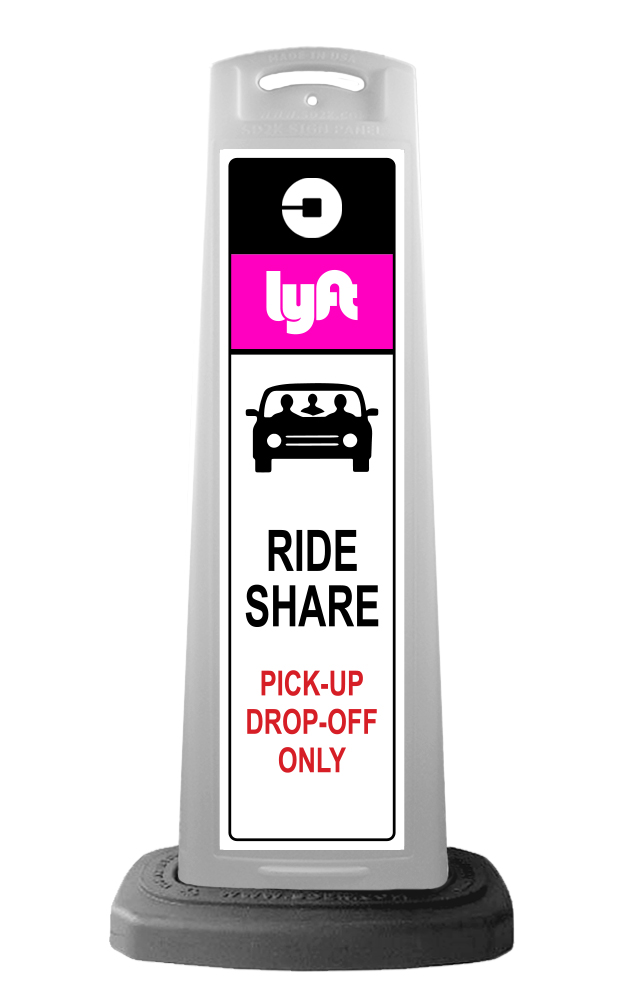 White Vertical Sign Panel w/Ride Share Message