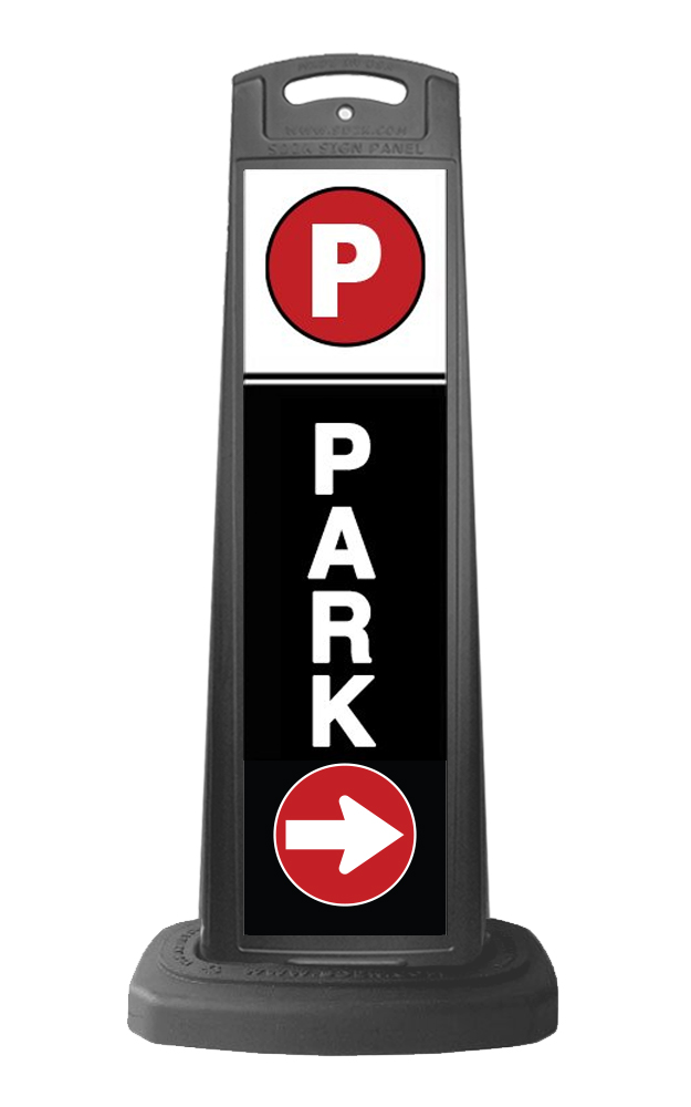Valet Black Vertical Sign - Black Background & Park Message