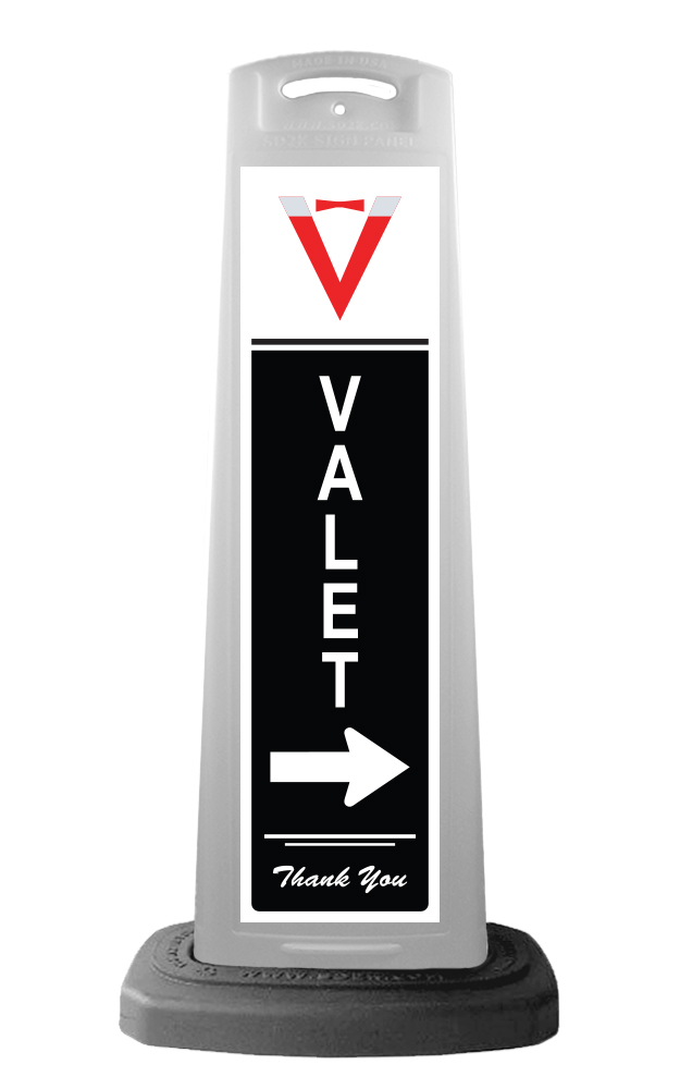 Valet White Vertical Panel w/White Arrow Reflective Sign V10