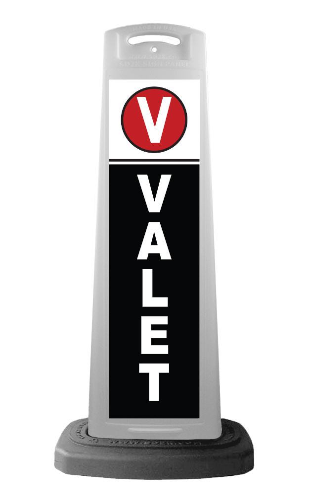 Valet White Vertical Panel w/Black Background & Reflective Sign V3