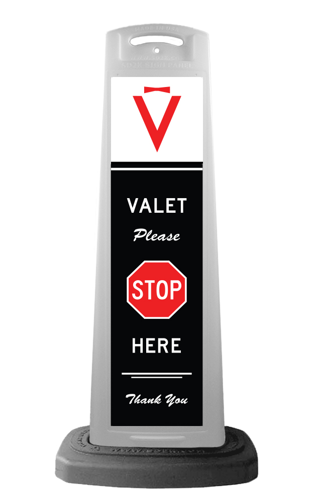 Valet White Vertical Panel w/Please Stop Here Reflective Sign V9