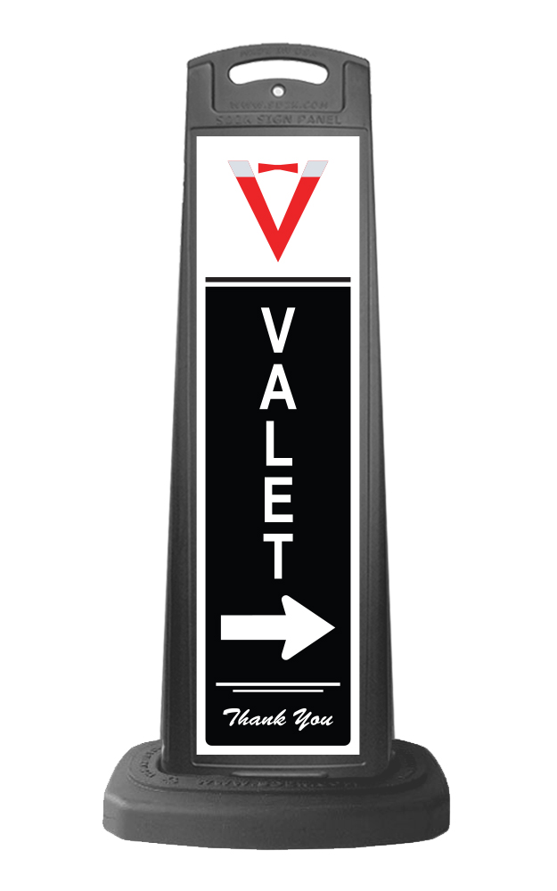 Black Vertical Sign w/White Arrow & Valet Message