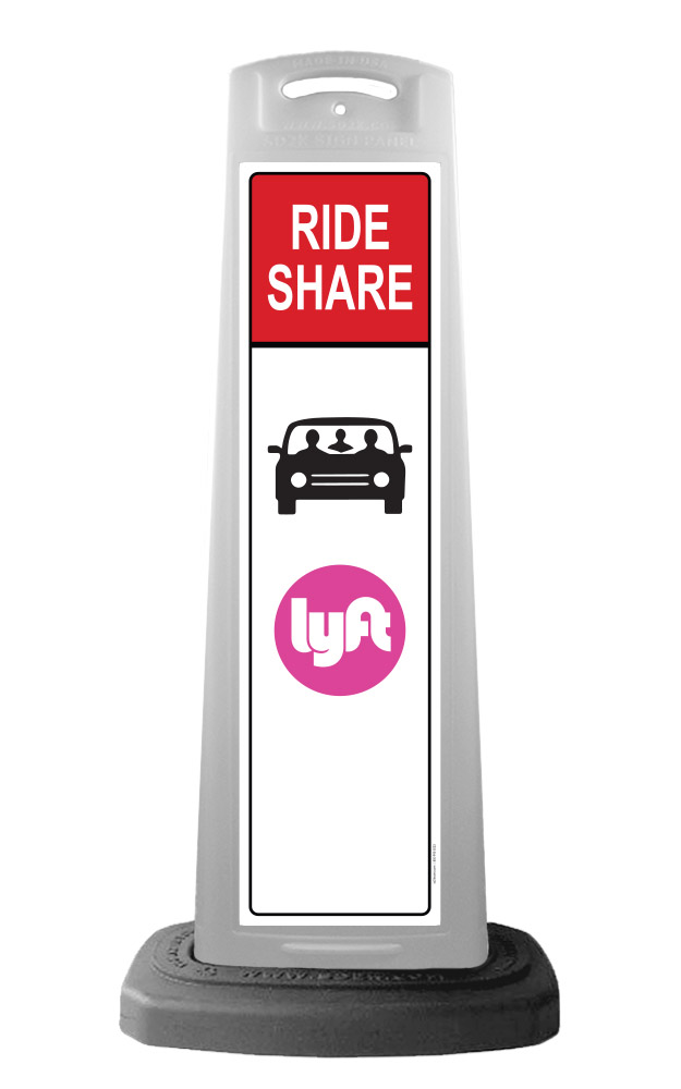White Vertical Sign - Red Ride Share & Logos Message